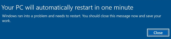 PC restart warning