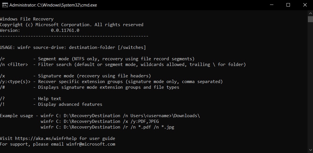 Recovery Tool in Command Prompt