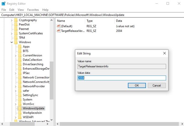 block windows 10 feature update registry
