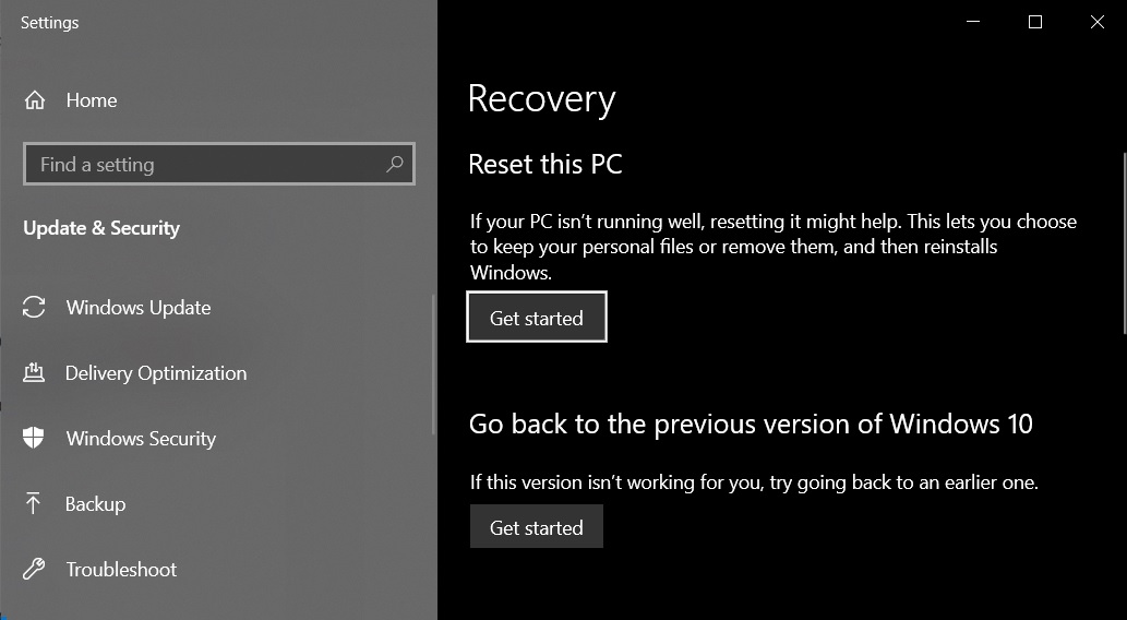 Reset this PC