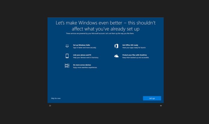 Windows 10 setup prompt