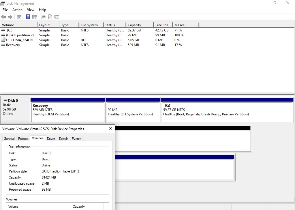 Disk Management in version 1909