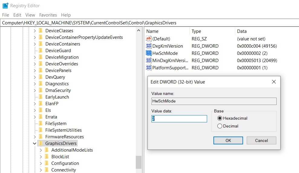 GPU scheduling Registry edit