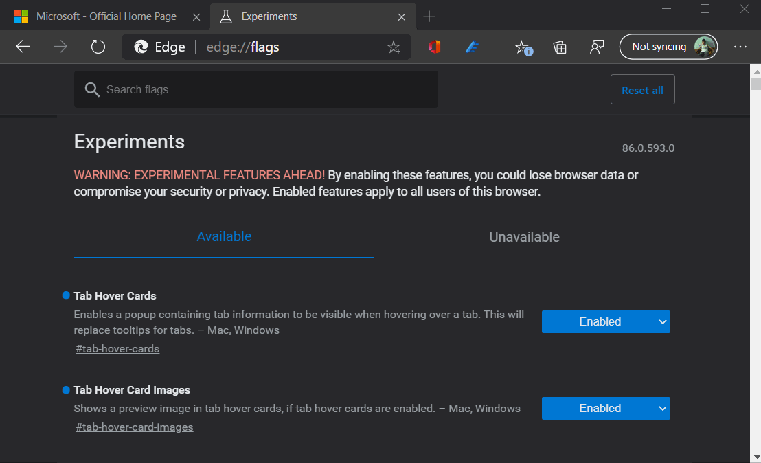 Microsoft Edge Tab Preview