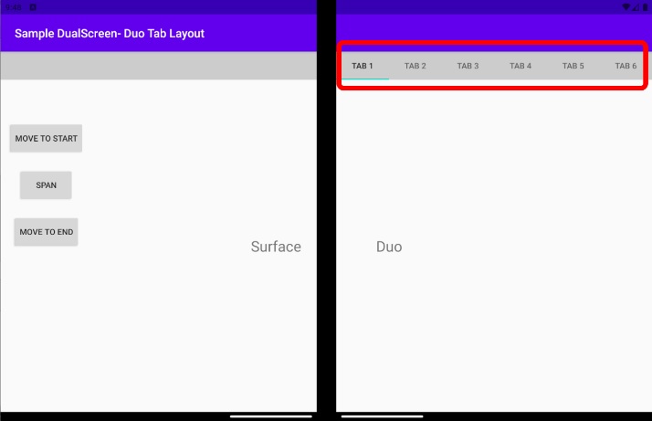Surface Duo tabs navigation