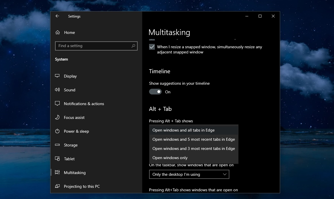 Windows 10 Alt Tab update