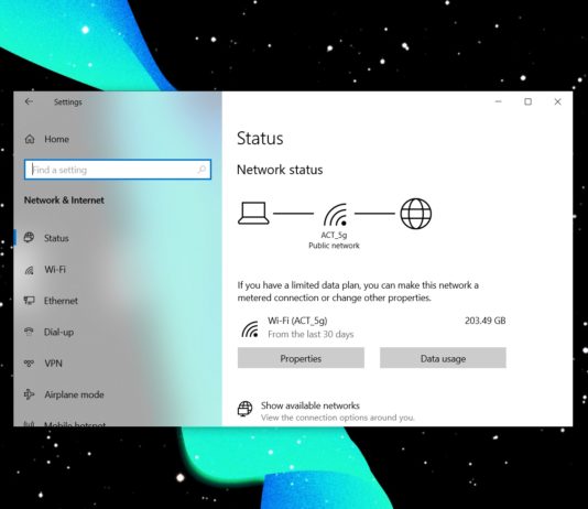 Windows 10 network status page