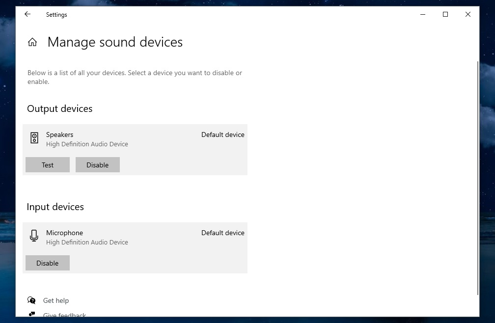 Manage sound devices