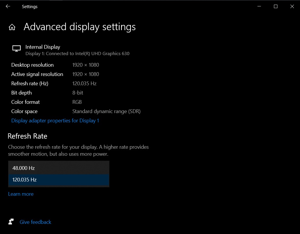 120 refresh rate of microsoft display dock