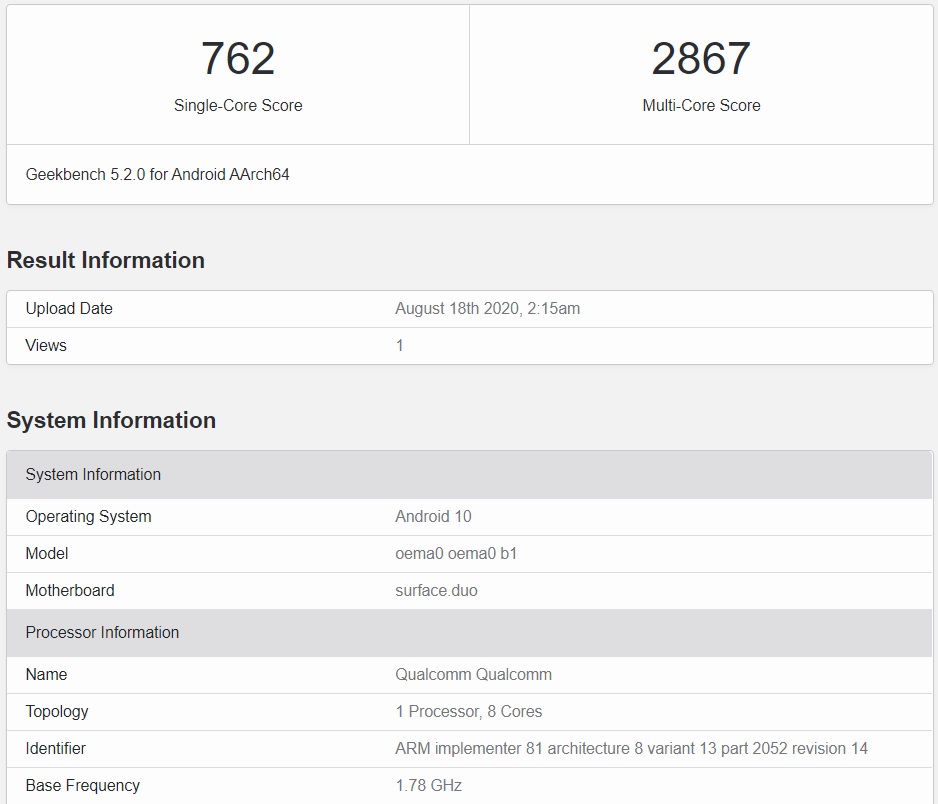 Surface Duo benchmark