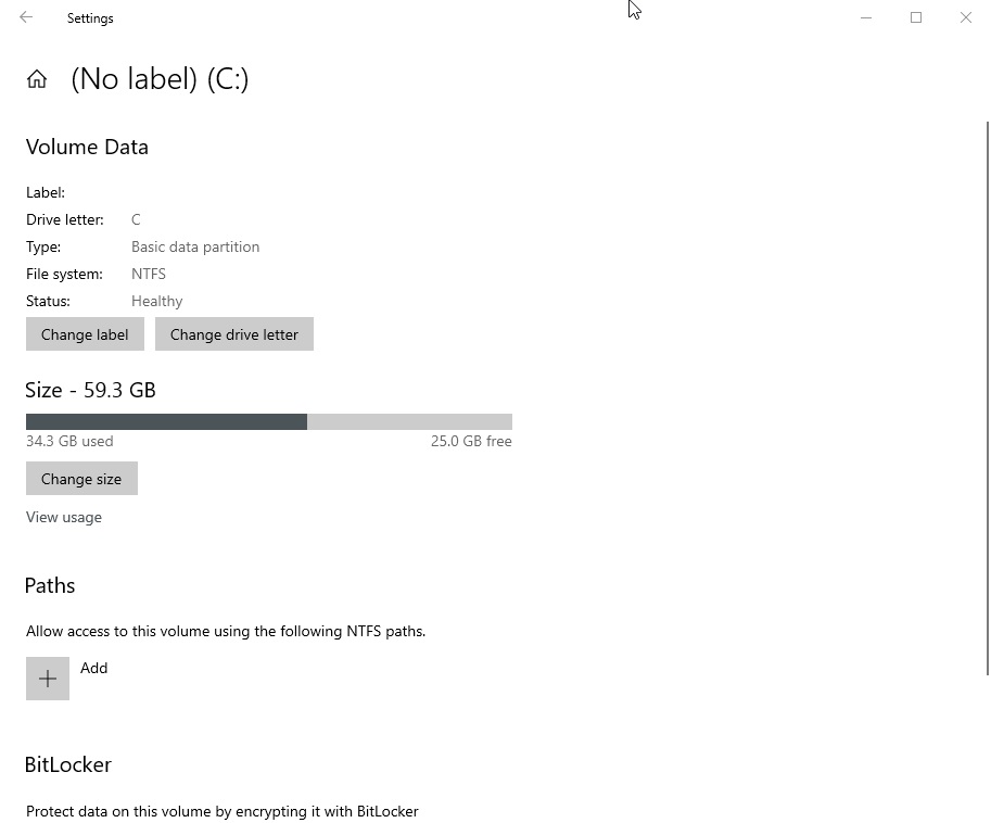 Volume data in Disk Manager