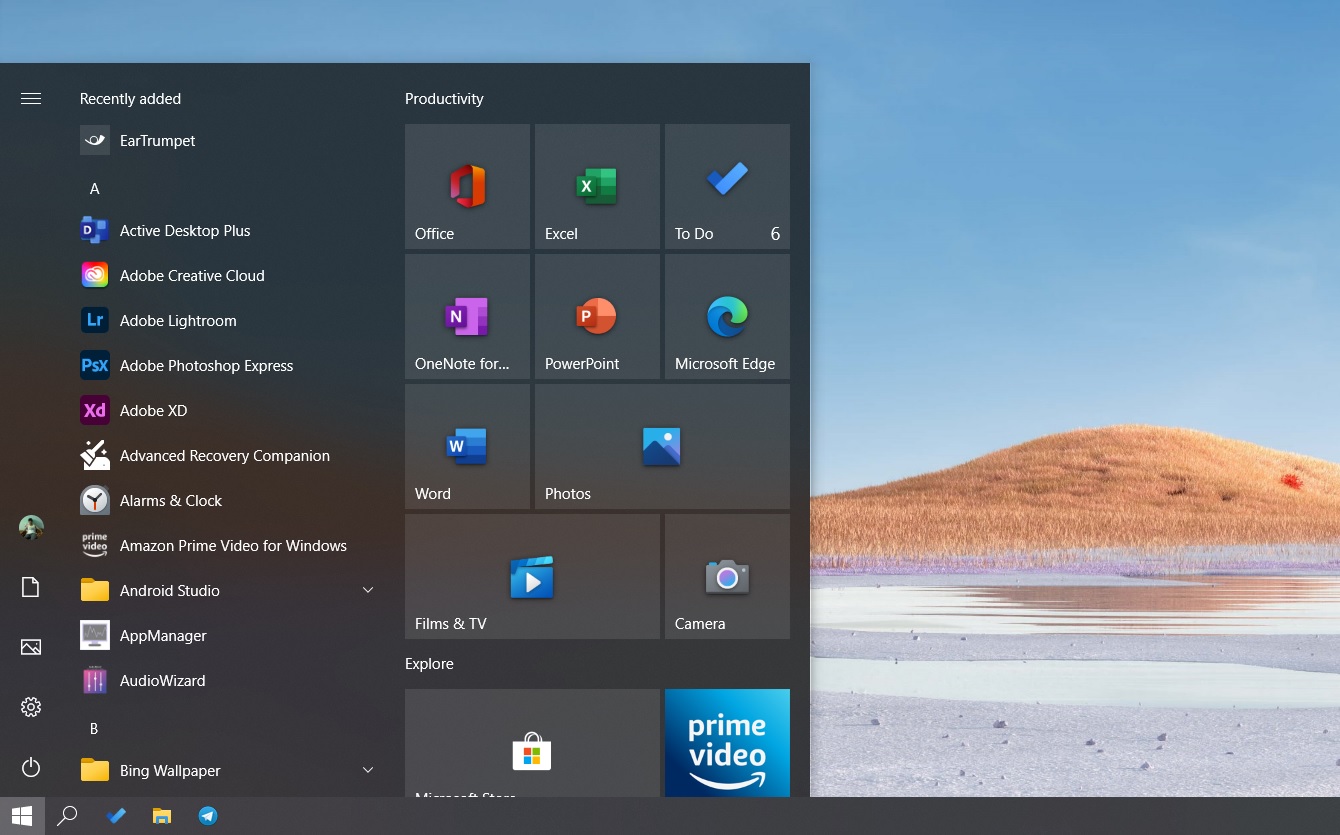 Windows 10 2004 New Start Menu