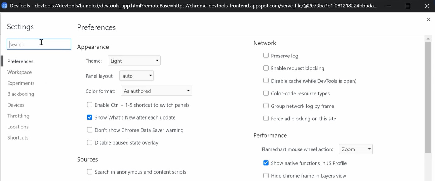 Chromium DevTools search