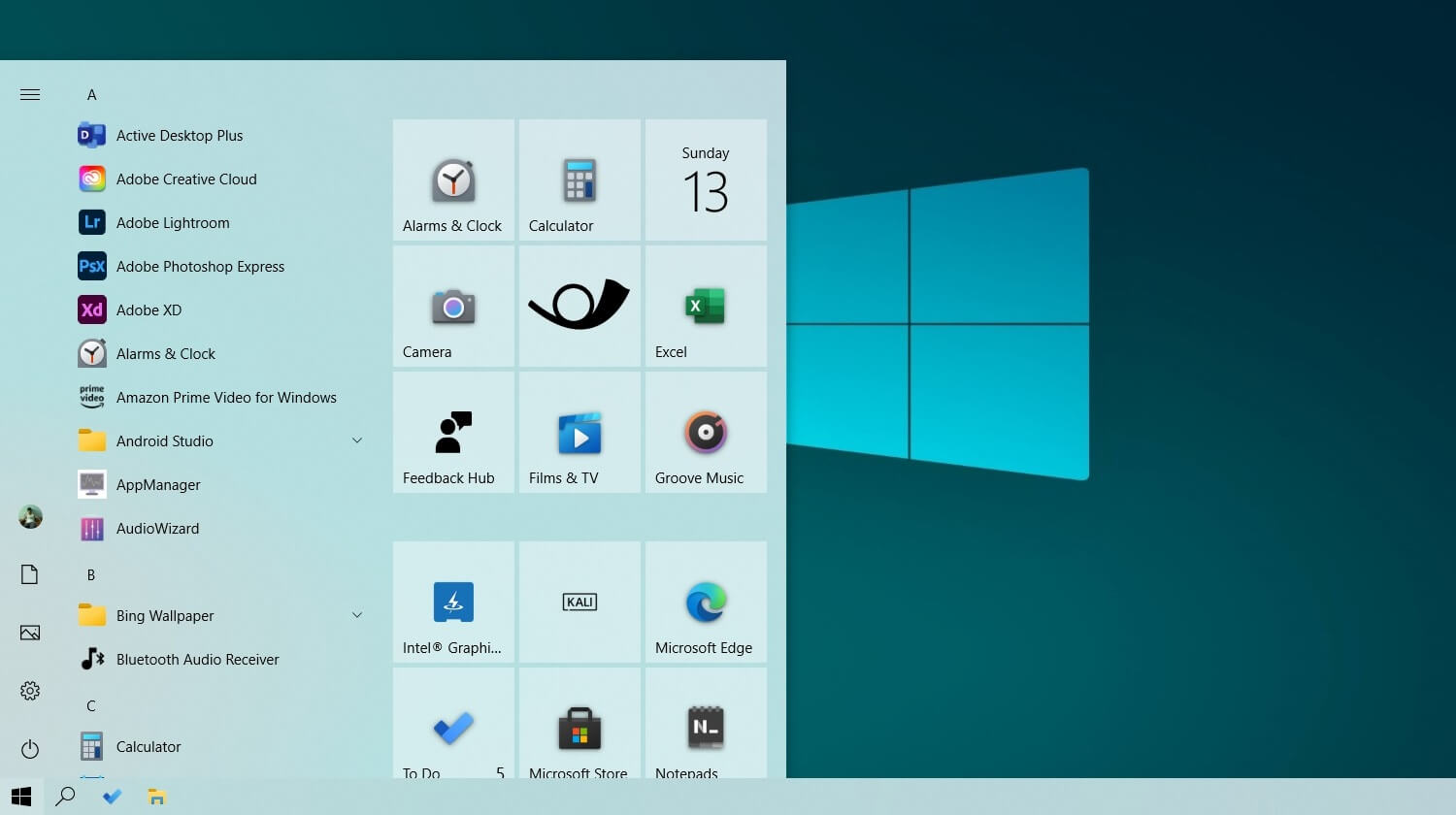 New Start Menu in light theme