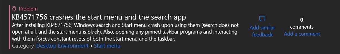Start Menu Feedback Hub