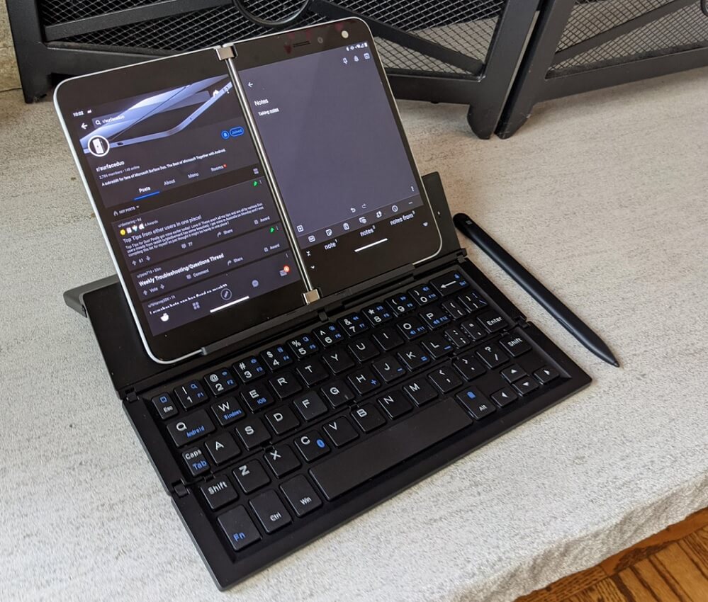 Surface Duo with keyboard