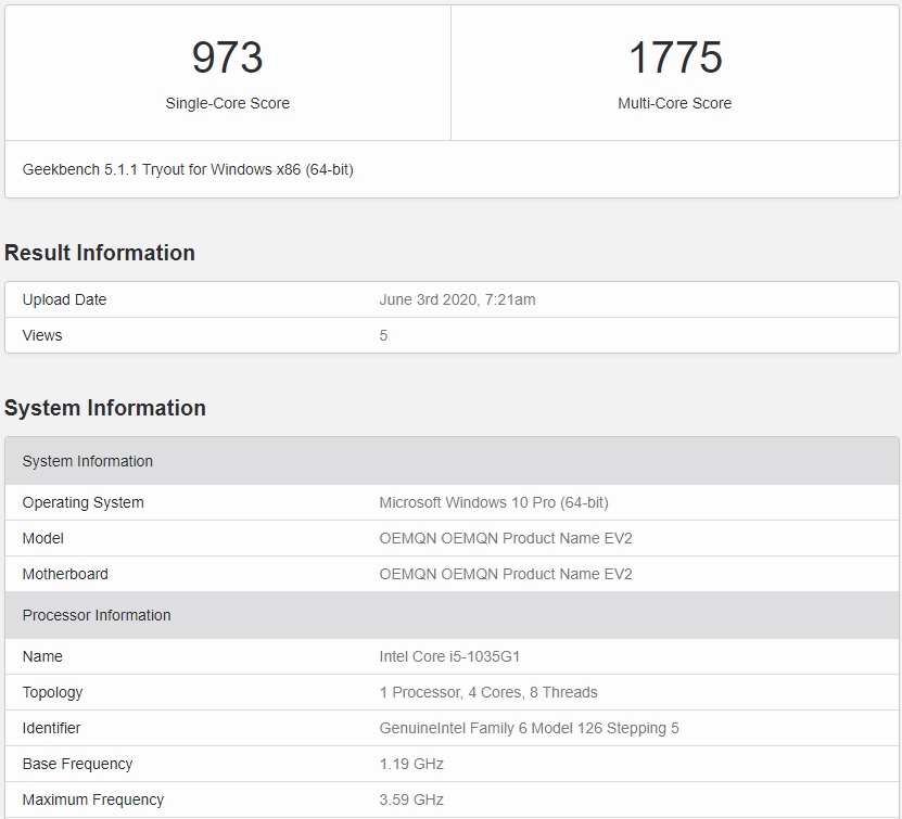 Unknown Surface geekbench