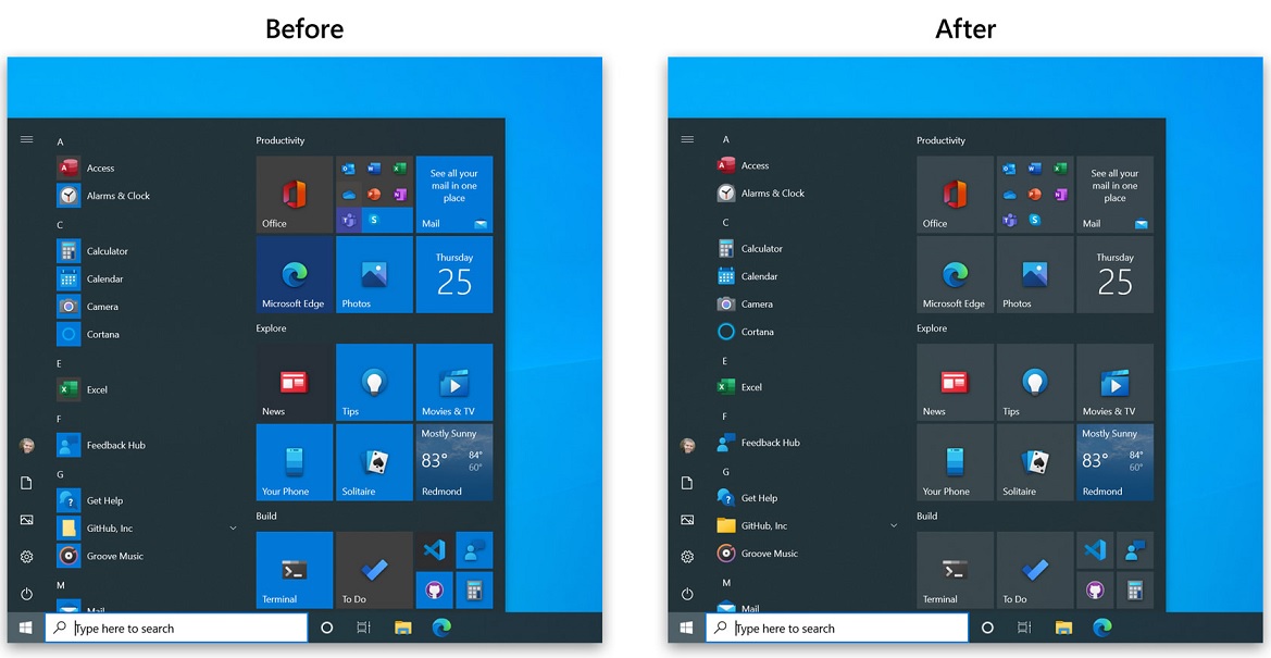 Windows 10 Start Menu difference