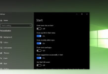 Windows 10 Start Menu settings