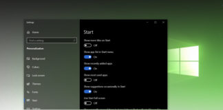 Windows 10 Start Menu settings