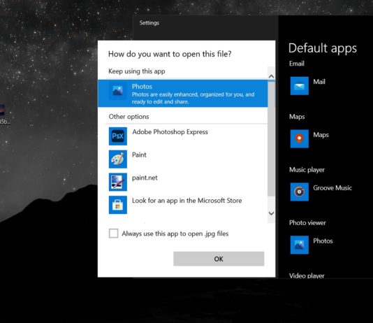 Windows 10 default apps for files