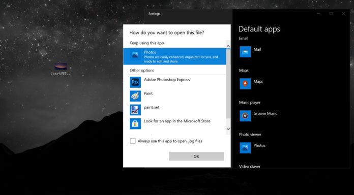 Windows 10 default apps for files