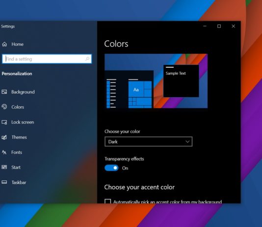 Windows 10 theme setting