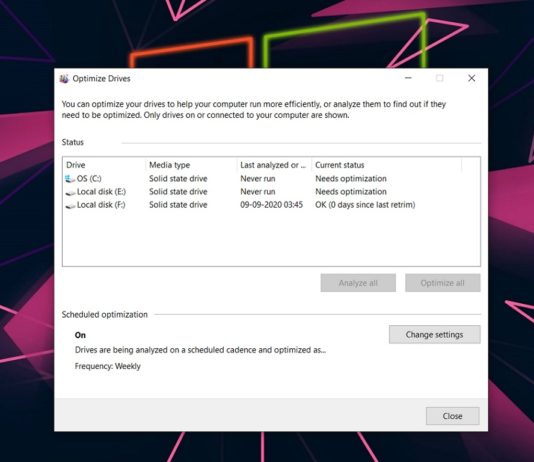 Windows Optimize Drives Tool