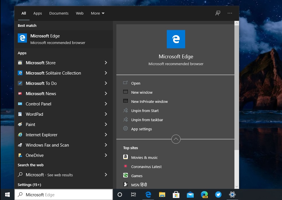 Windows Search dark mode