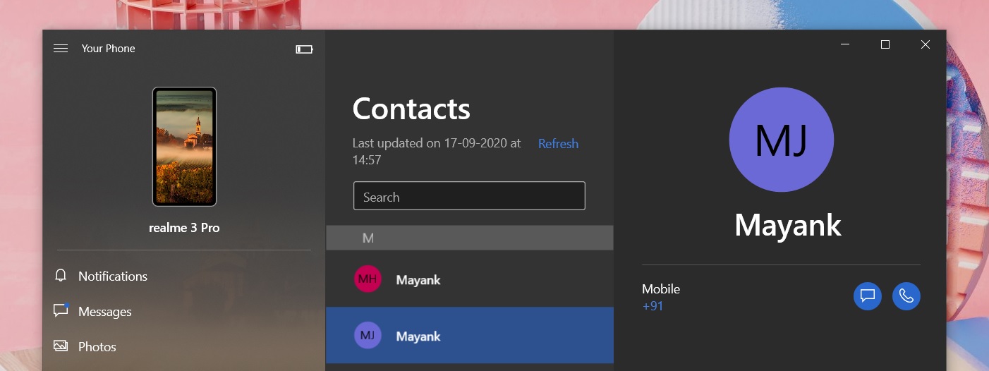 Your Phone contacts tab