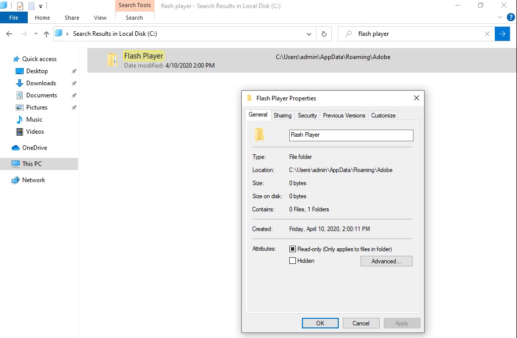 Flash Player in File Explorer