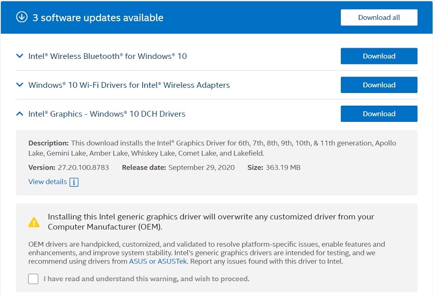 Intel driver updates