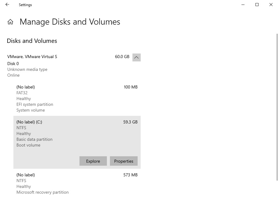 Manage volumes partitions