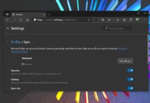 Microsoft Edge sync menu