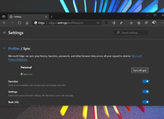 Microsoft Edge sync menu