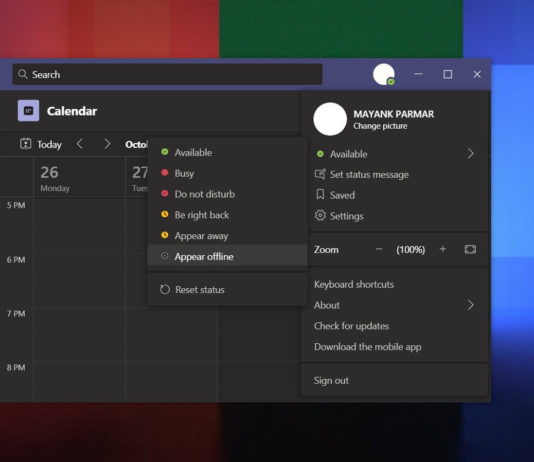Microsoft Teams availability status