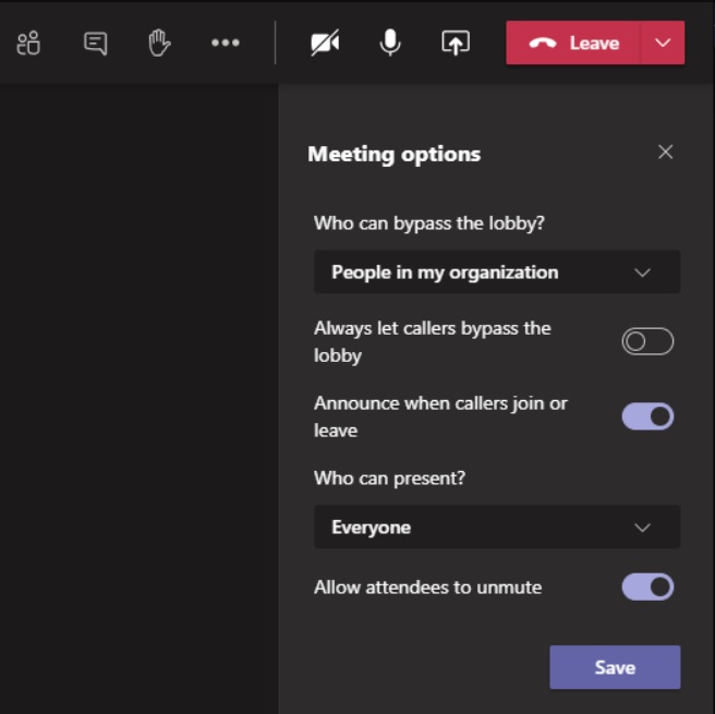 Microsoft Teams new meeting options