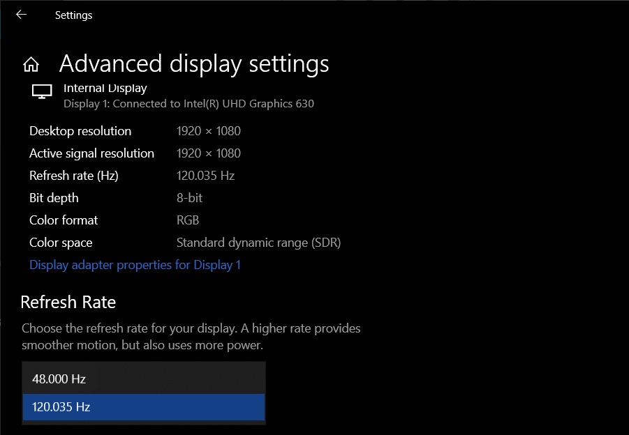 Refresh rate options