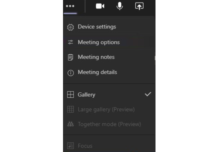 Teams sidebar meeting options