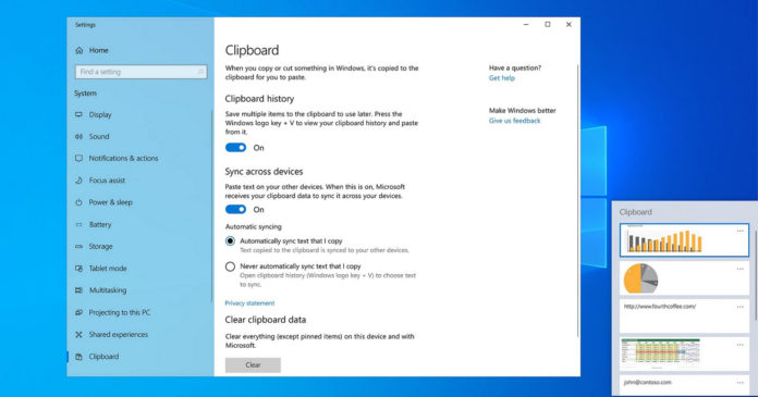 Windows 10 Cloud Clipboard