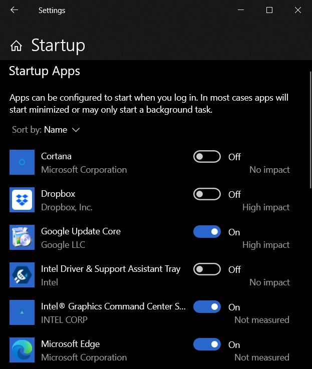 Windows 10 Startup apps