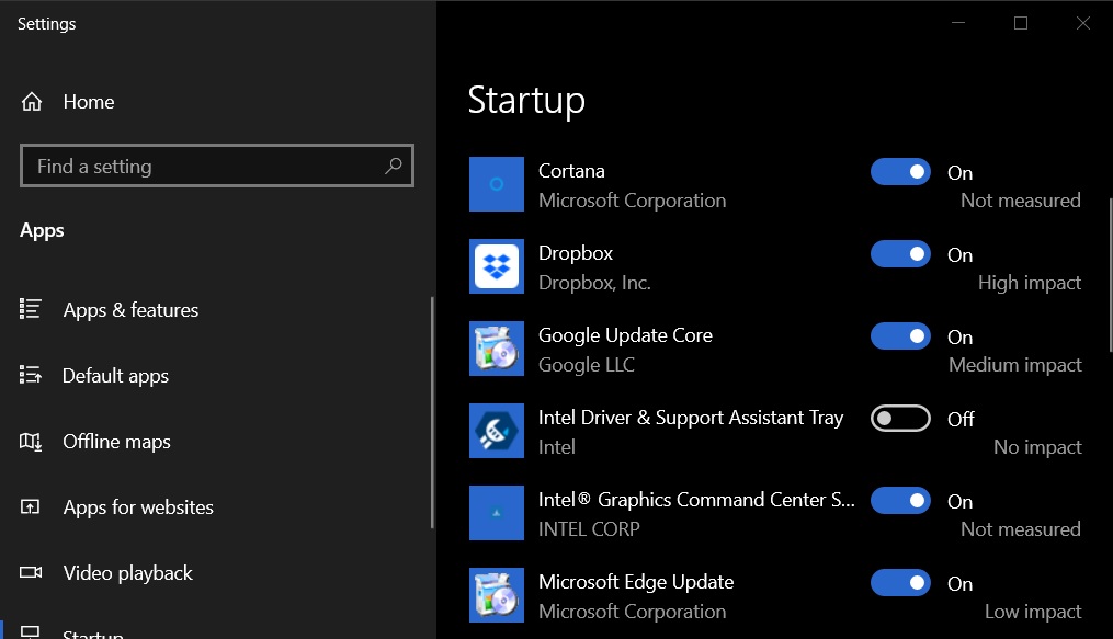 Windows 10 Startup apps