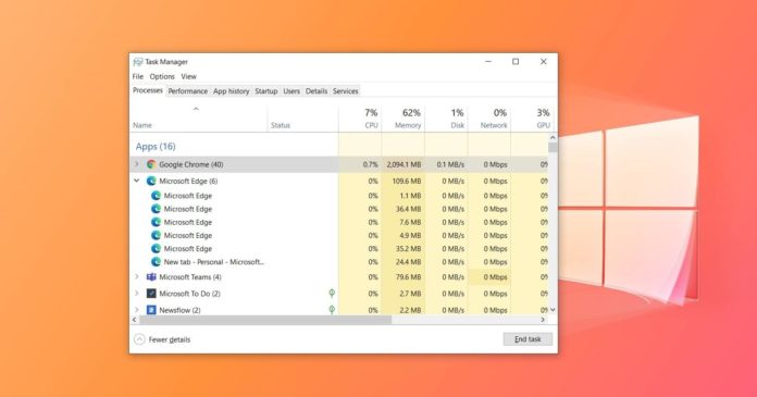 Windows 10 Task Manager processes