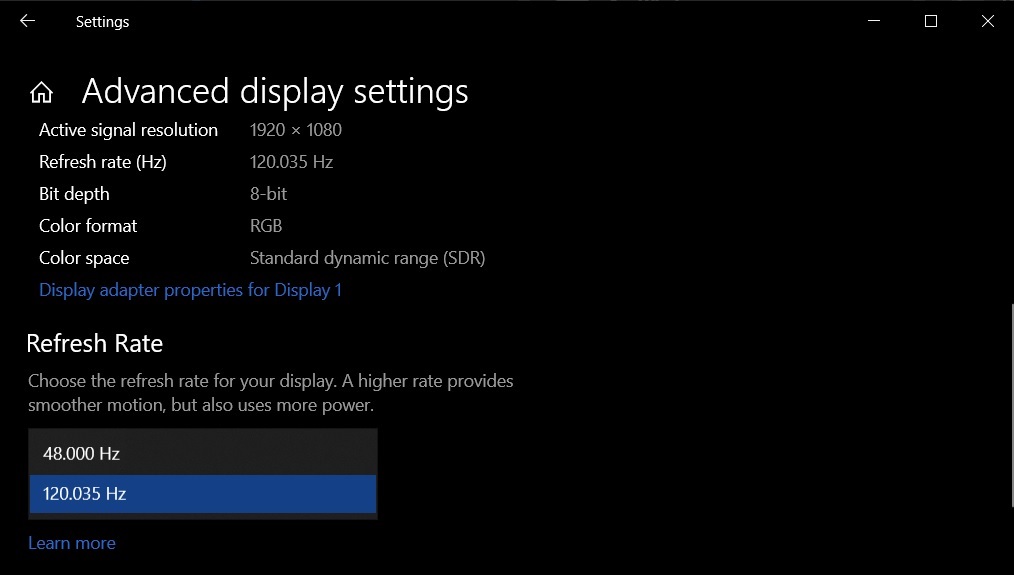 Windows 10 display settings