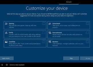 Windows 10 new OOBE screen