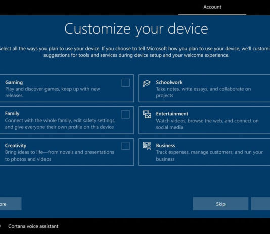 Windows 10 new OOBE screen
