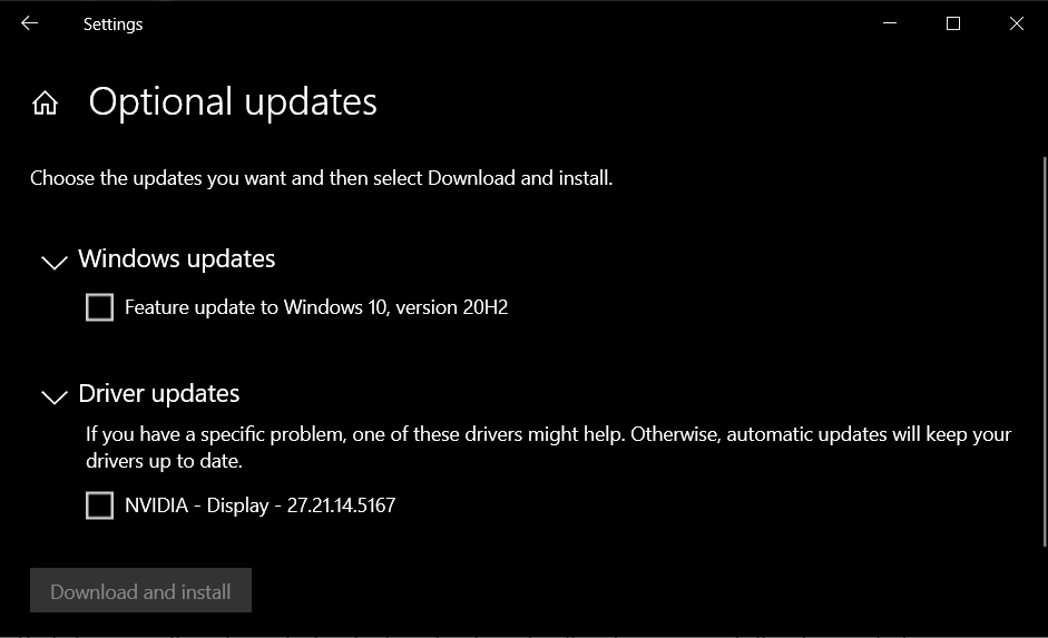 Windows optional updates