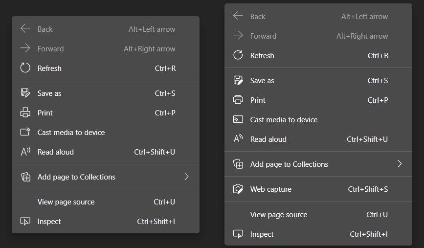 Edge rounded context menu