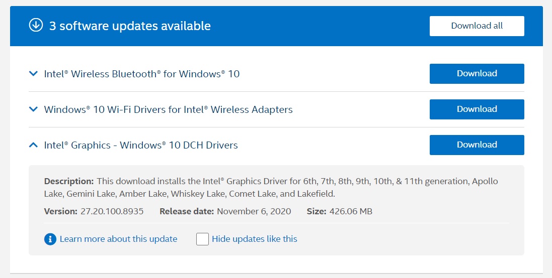 Intel DCH driver November