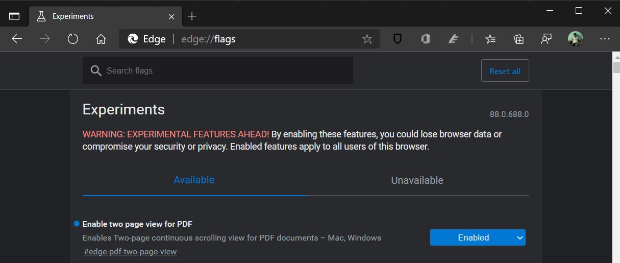 Microsoft Edge PDF page view